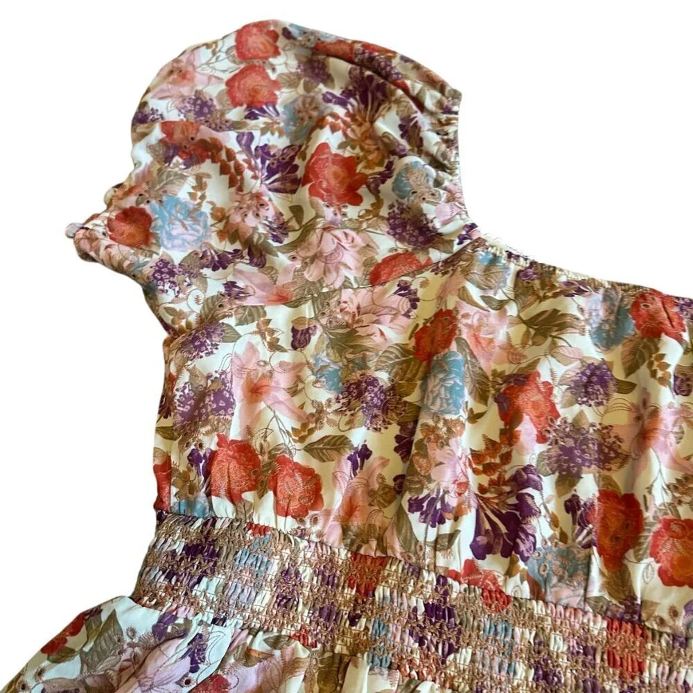 Torrid Colorful Floral Print Blouse Top Shirt Smocked Waist Short Sleeve Size 4x